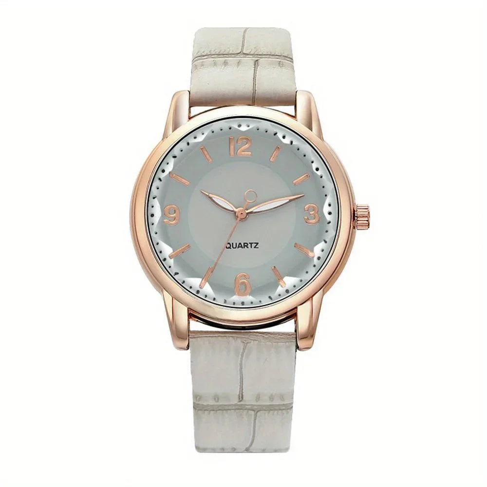 Casual Round Pointer Quartz Watch Ladies Fashion Analog PU Leather Wristwatch For Women Girls Students Qme Grey No