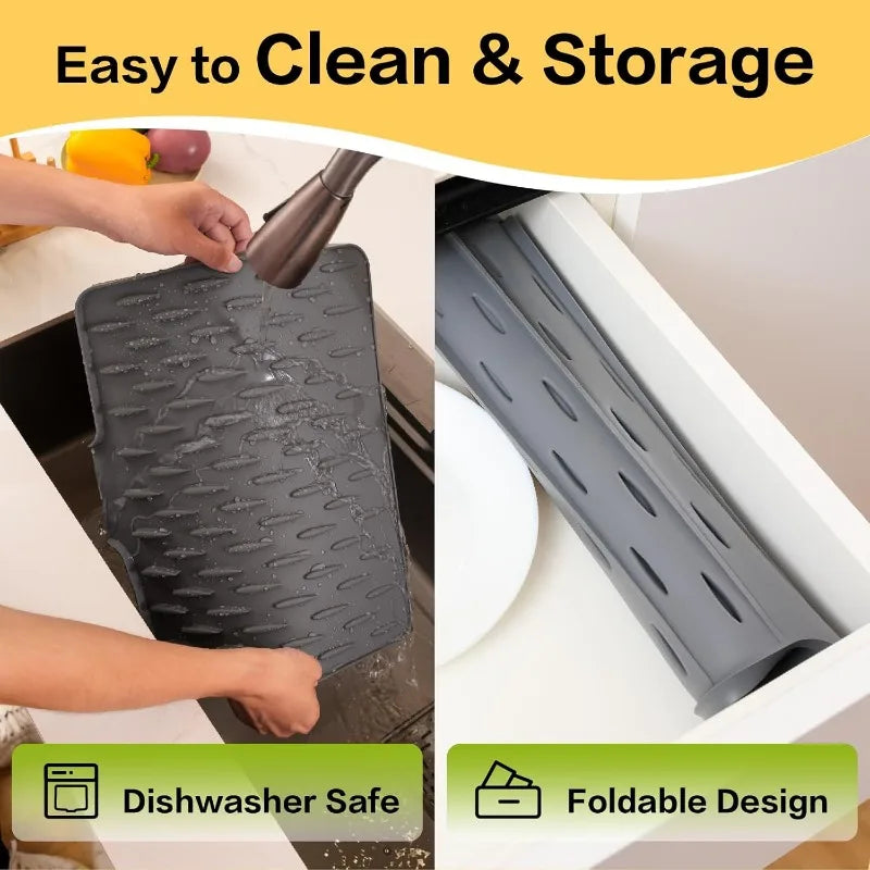 Silicone Kitchen Sink Drain Mat Drying Mat Non-slip Tableware Drain Pot Drying Filter Mat Suitable for Countertops Sinks Qme