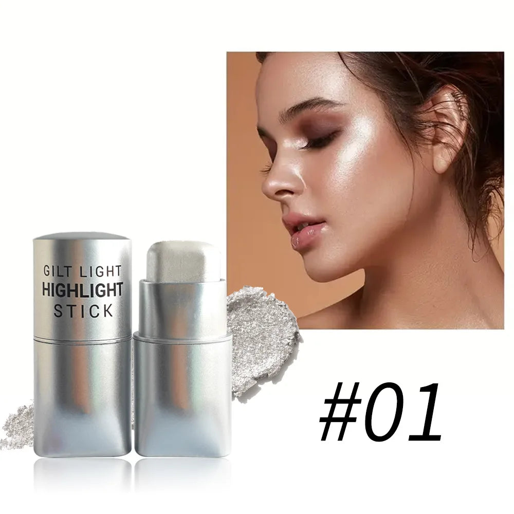 Glowy Highlighter Stick Shimmer Finish Waterproof Long-lasting Easy Qme 01-white