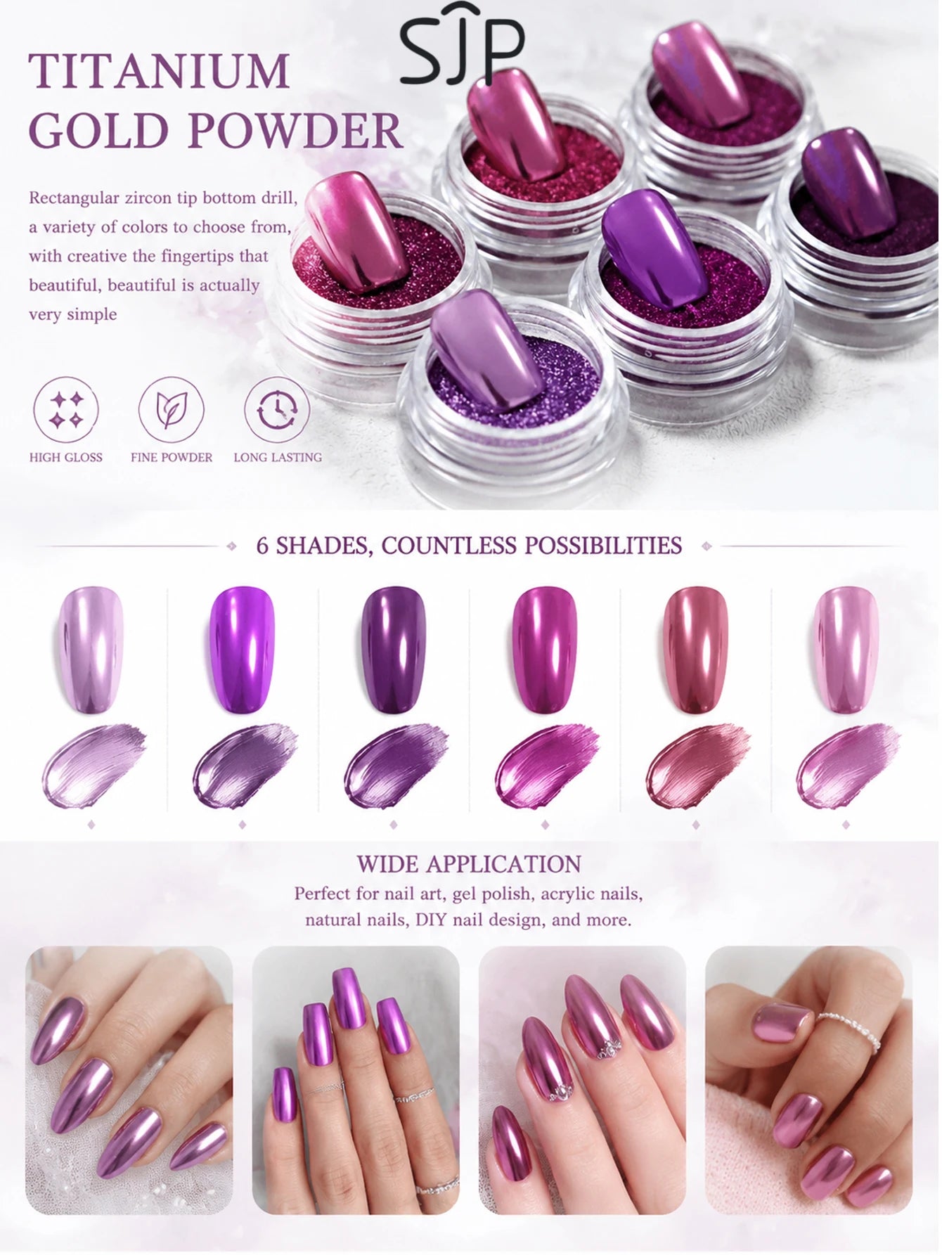 6-piece Electric Purple Series Nail Mirror Magic Powder Chrome-plated Qme