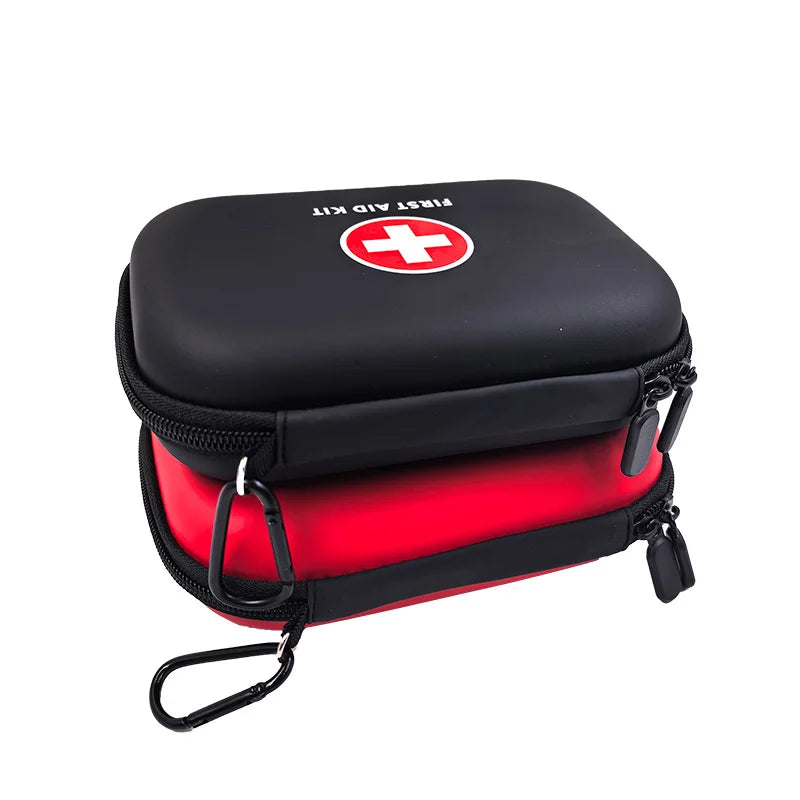 Compact Hard-Case First Aid Kit with Carabiner – Portable Emergency Medical Bag for Outdoor, Travel & Home Qme