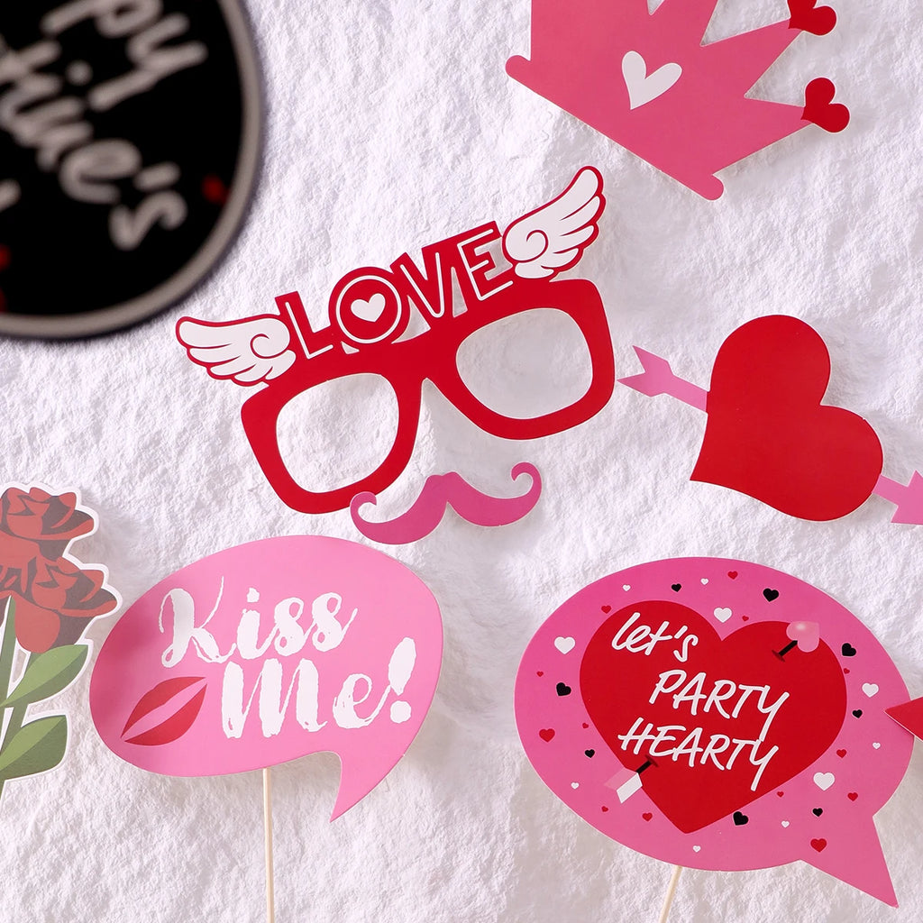Valentine's Day Photo Props Paper Decorations 25-Piece Set Bachelor Party Theme Valentine's Celebration Supplies Qme