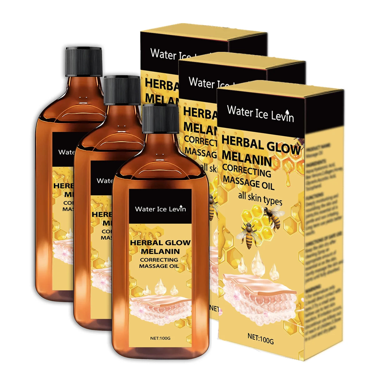 Herbal Glow Melanin Correcting Massage Oil with Bee Venom & Vitamin C - Brightening & Deeply Moisturizing for All Skin Types Qme BROWN 100g