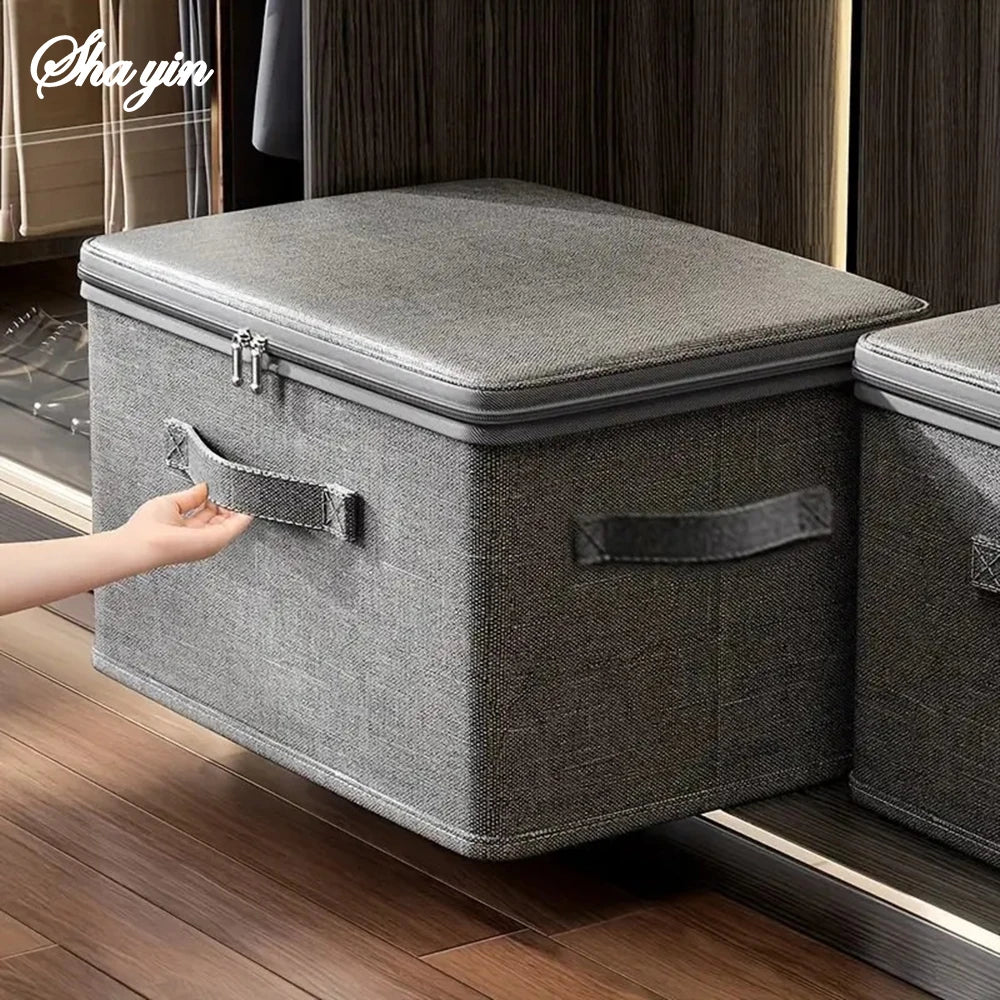 Soft Cover With Zipper Storage Box With Lock, Folding Storage Clothes Box, Organizing Portable Box Qme