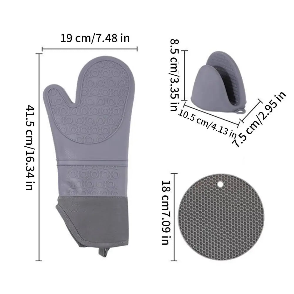 Oven Mittens Waterproof Non-Slip Kitchen Gadgets Ergonomic Oven Mitts Pot Holders Sets For Cooking Grilling Barbecue Outdoor Qme China Mainland Gray