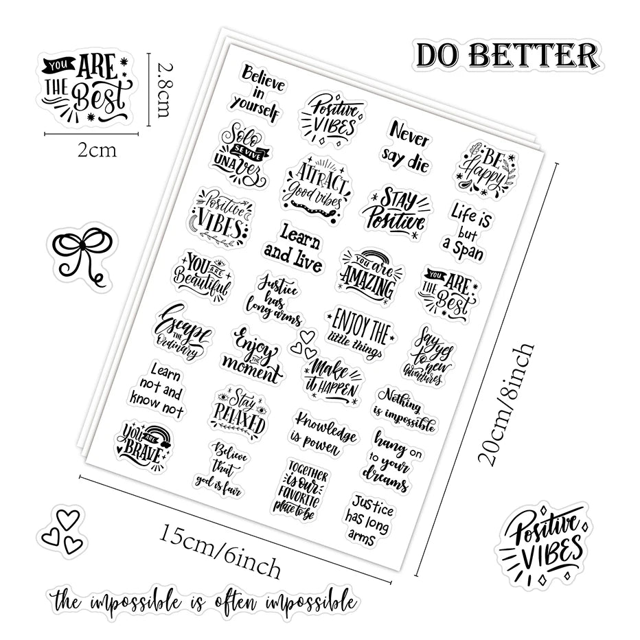 4 Sheets Small Inspirational Words and Phrases Sticker for Scrapbooking Decoration Motivational Quote Sticker Small Talk Sticker Qme