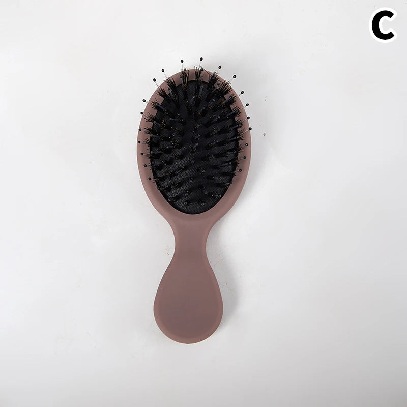 Oval Boar Bristle&nylon Hair Comb Mini Anti-static Scalp Massage Qme Purple