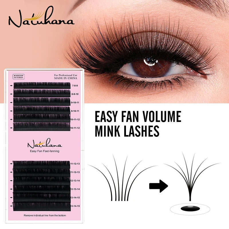 NATUHANA Classic Camellia Lash Extensions Mixed 3 Lengths Faux Mink Qme Brushed Chrome D 0.07mm|MIX