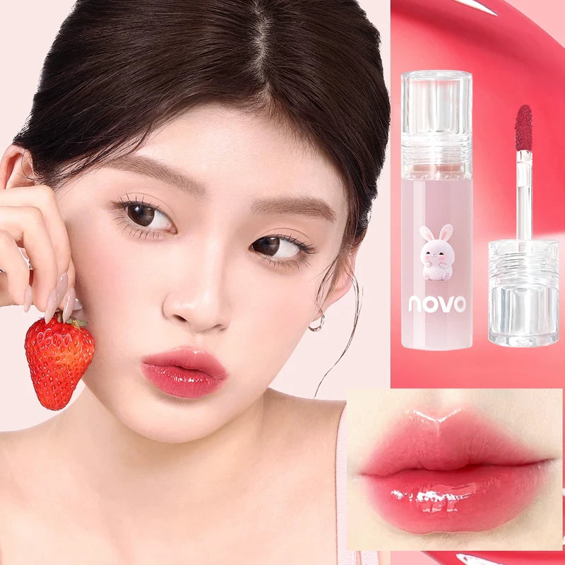 Cute Bunny Jelly Lip Gloss,Moisturizing Glossy Lip Glaze, with Sunflower Seed Oil Nourishing Lipstick,Long-Lasting,Non-Stick Cup Qme