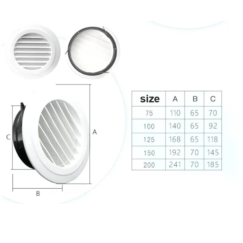 1pcs Exterior Wall Air Vent Grille Plastic Round Air Exhaust Vent Grille Ducting Qme