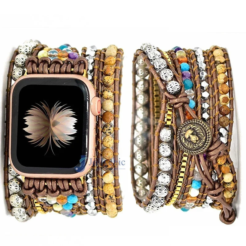 Bohemia Strap for Apple Watch Ultra Band 49mm 44mm 45mm 41mm 42mm 38 Handmade Natural Beads Bracelet Iwatch Series 8 7 6 Se 5 3 Qme Style 12 42-44-45-49MM-M