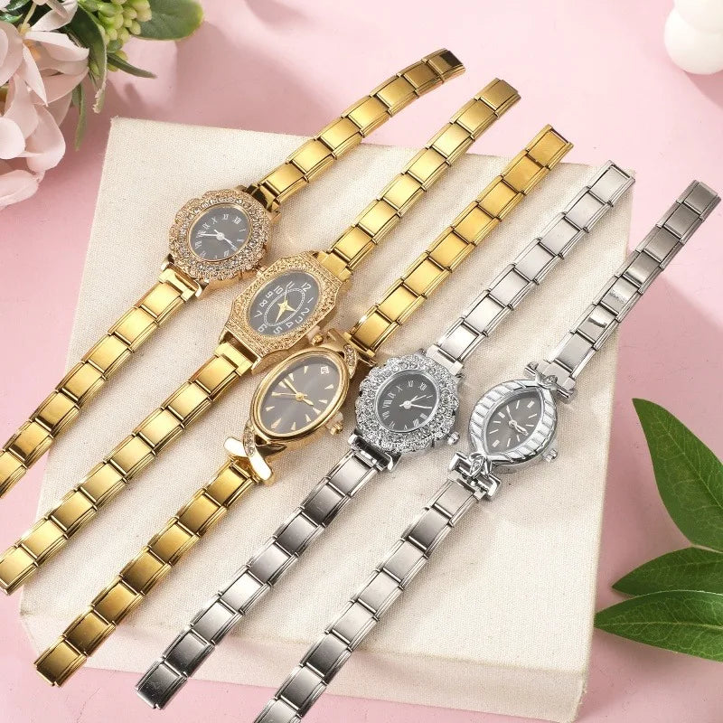 2026 1PC Women's DIY 9mm Width Italian Elastic Charm Stainless Oval Zircon Watch Bracelet Bangle For Party Friend Jewelry Gifts Qme