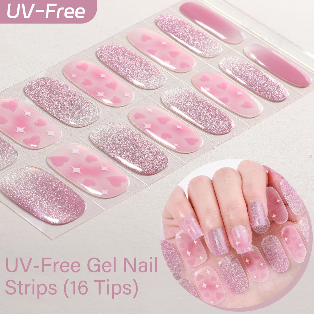 16Tips Full Cover Nail Stickers Sparkling Cat Eyes Polka Dot UV-Free Qme CMK-0101