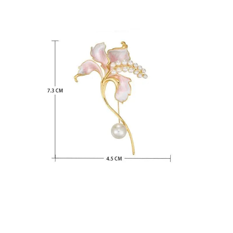Fashion Pretty Enamel Imitate Pearl Flower Brooches For Women Lily Flowers Plants Brooch Pins Party Jewelry Accessories Gifts Qme