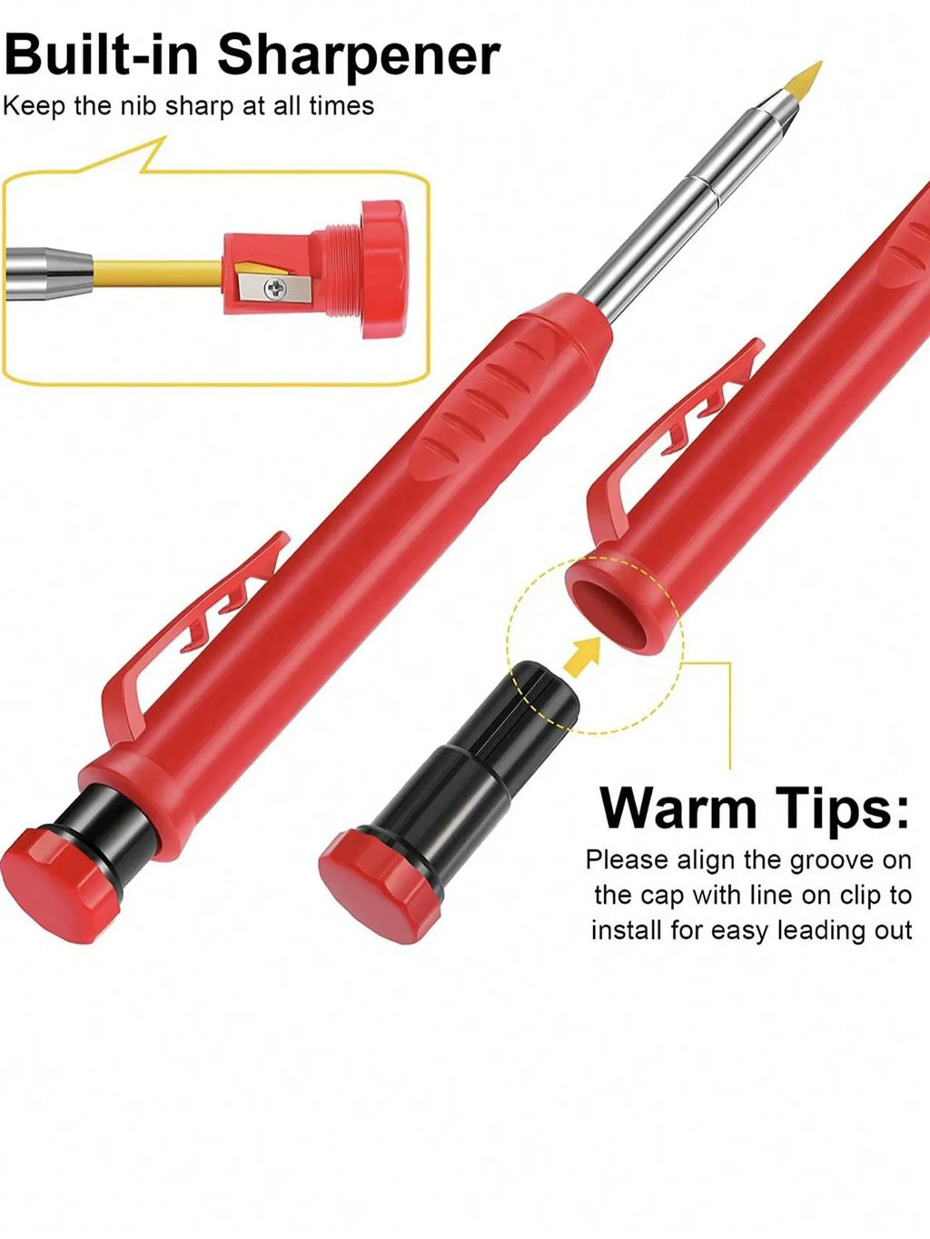 6Pcs Mechanical Pencils Drawing Woodworking Marking Pen,2.8mm Long Head Carpenter Pencil, Applicable Construction Works Qme