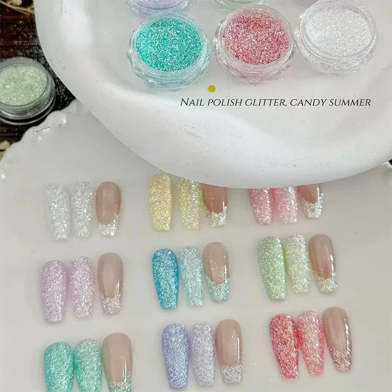 9 Macaron Sugar Diamond Nail Polish Powder DIY Art Charm Suitable Qme
