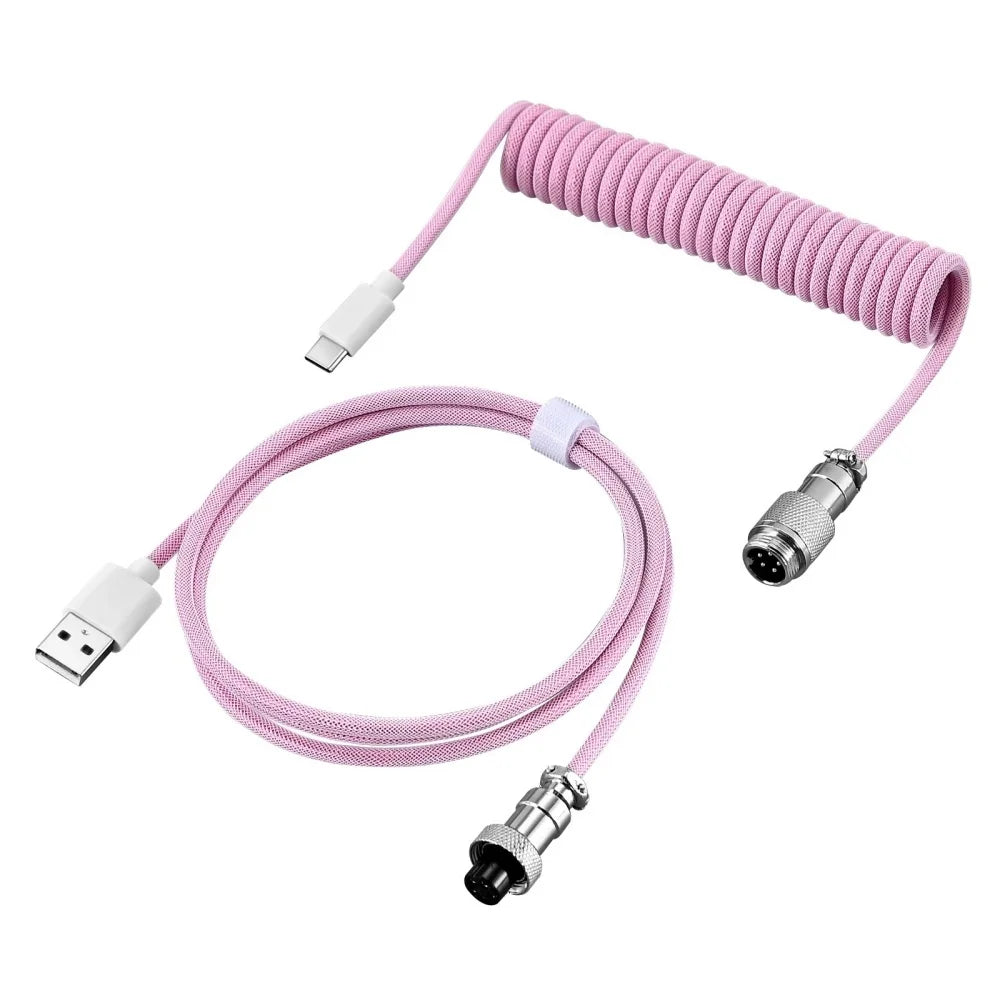 USB Type C Mechanical Keyboard Coiled Cable Hardware Linker USB Mechanical Keyboard Spring Cable Spiral Gaming Usb Keyboard Cord Qme Pink