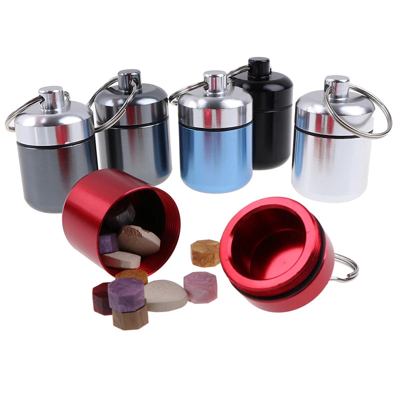 Portable Keychain Pill Case Aluminum Alloy Metal Medicine Container Qme