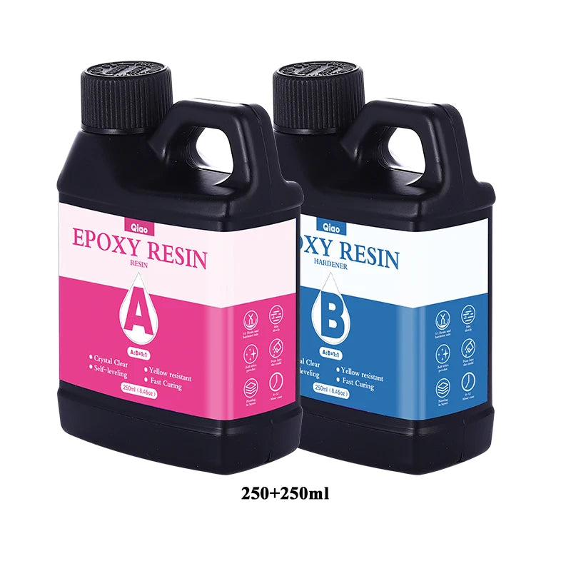 Heat Resistant 1:1 Epoxy Resin Kit Ultra Clear Fast Cure Epoxy Resin for Coasters, Countertops, Bar Tops & Creative Craft Use Qme 250ml 250ml