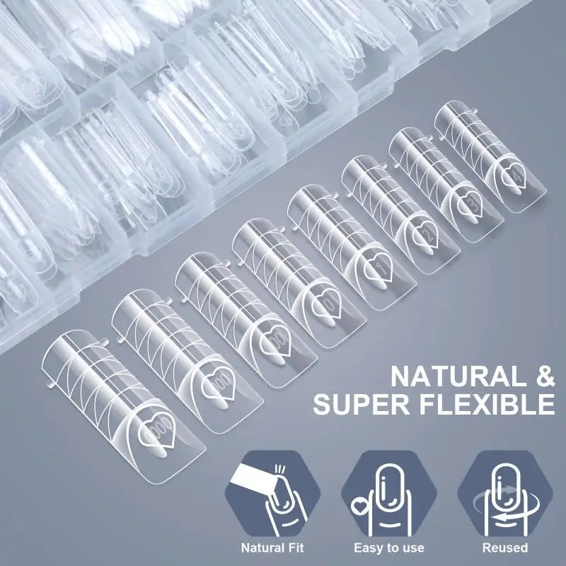 Clear Dual Nail Forms Pre-printed Guides Multiple Sizes Home Portable Qme