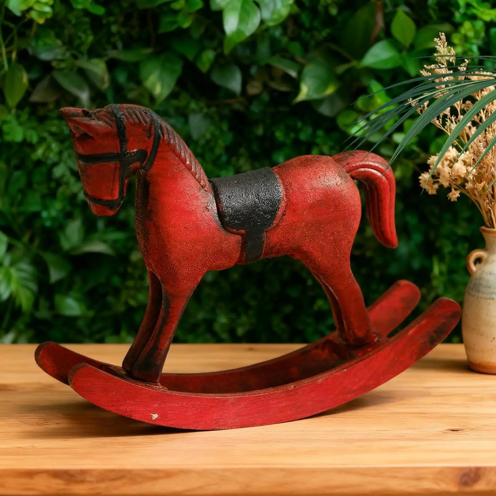 Horse Figurine Vintage Wooden Funny Rocking Toys Desk Sculpture Qme