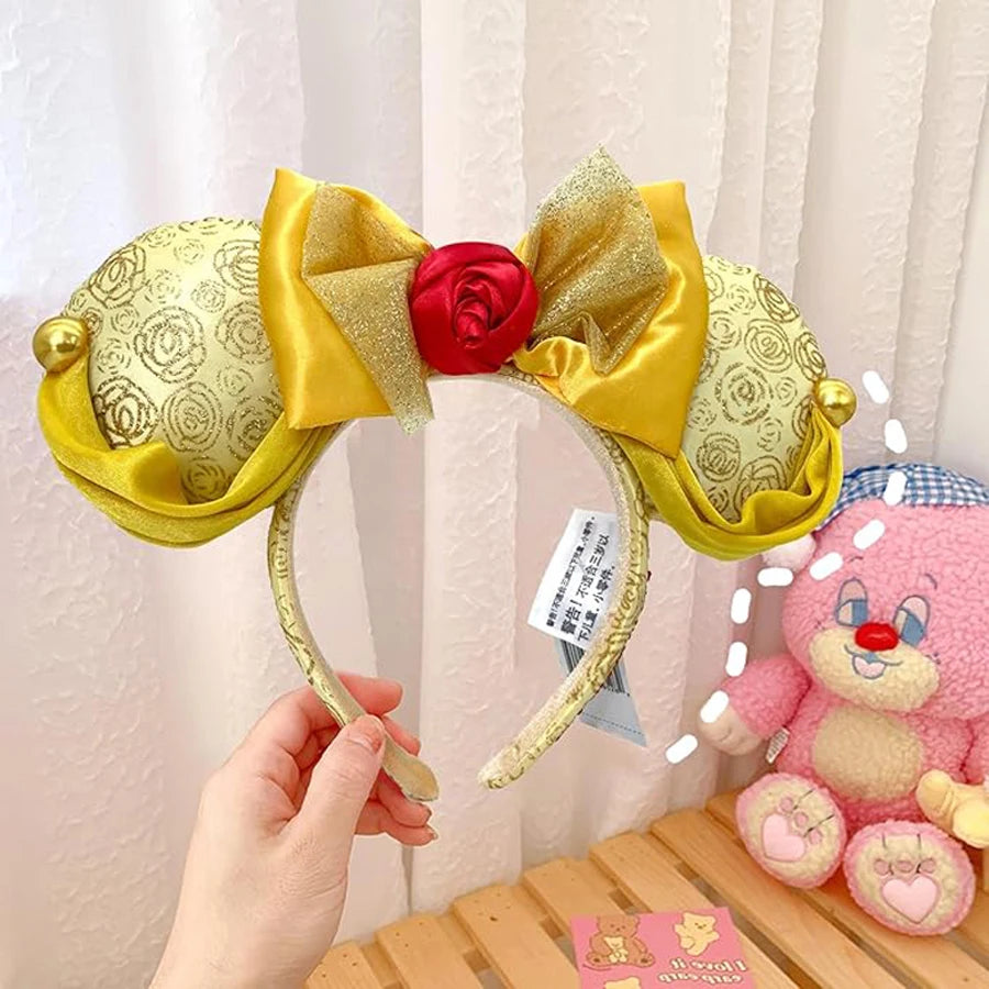 Mickey Mouse Princess Belle Headband Mermaid Minnie Ears Plush Headwear Children Toys Festival Party Decoration Hair Accessories Qme
