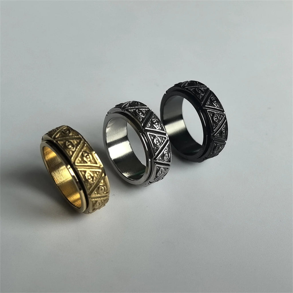 Vintage Punk Titanium Steel Evil Eyes Ring For Men Women Stress Relieving Anxiety Ring Carved Eyes Ring Jewelry Accessories Gift Qme