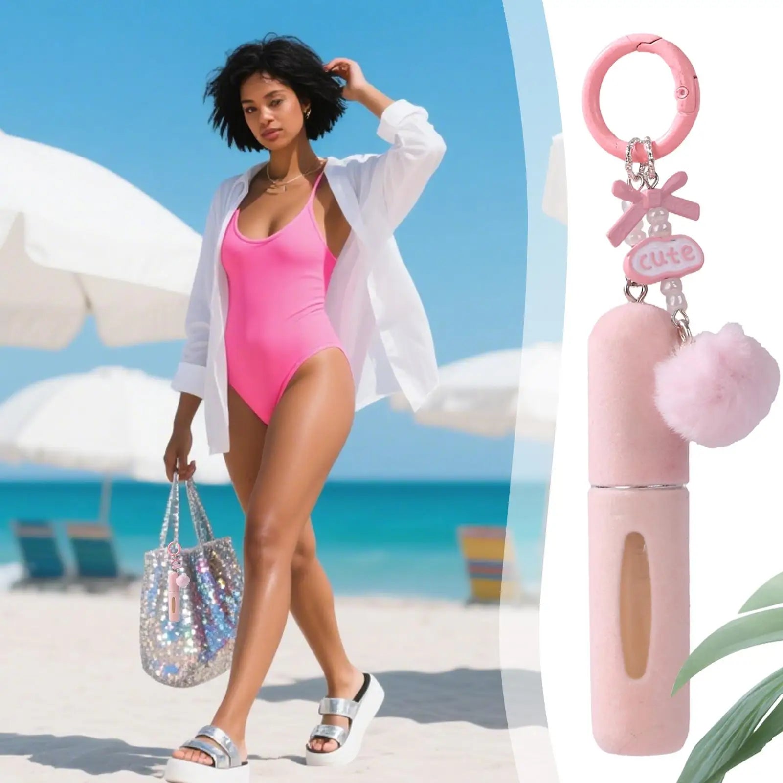 Plush bag hanging perfume bottle girly key chain 5ML perfume sub bottle Cologne Atomizer for Women Qme
