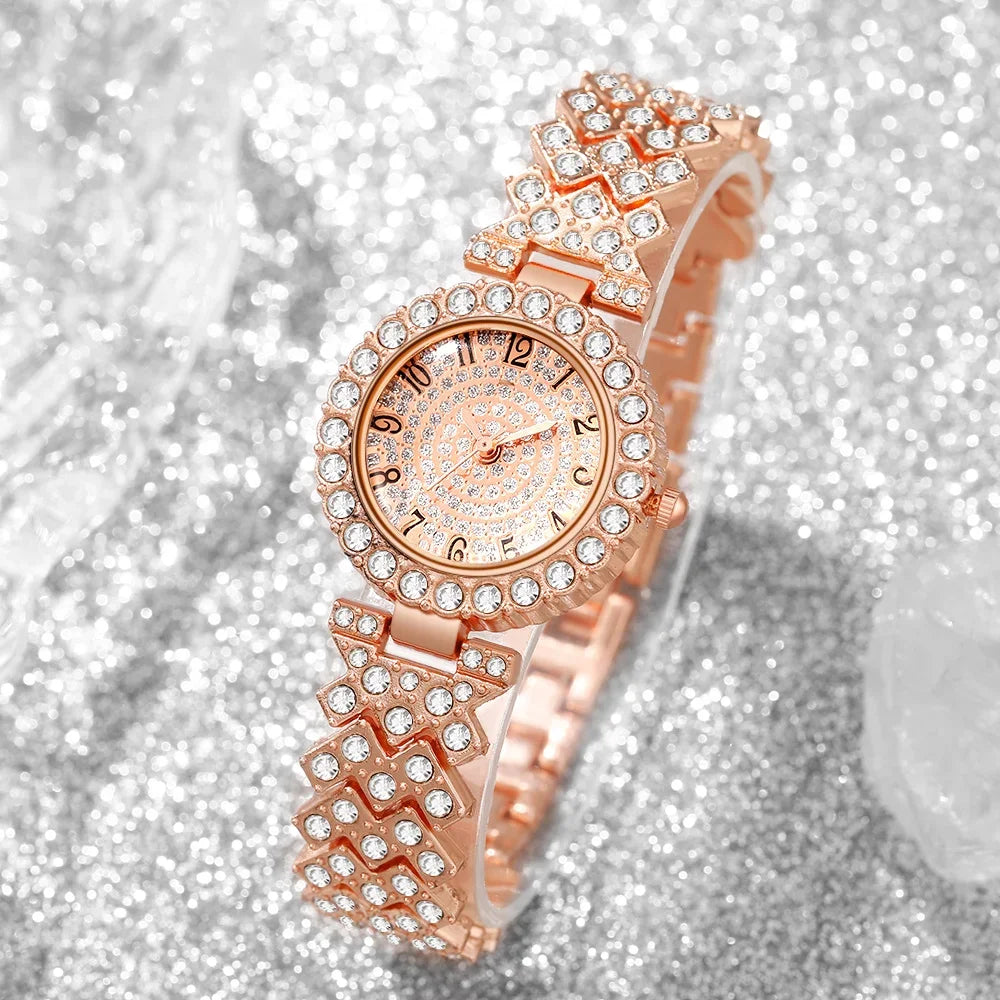 2026 Fashion Roman pattern diamond inlaid women's watch quartz watch bracelet women's watch set Qme