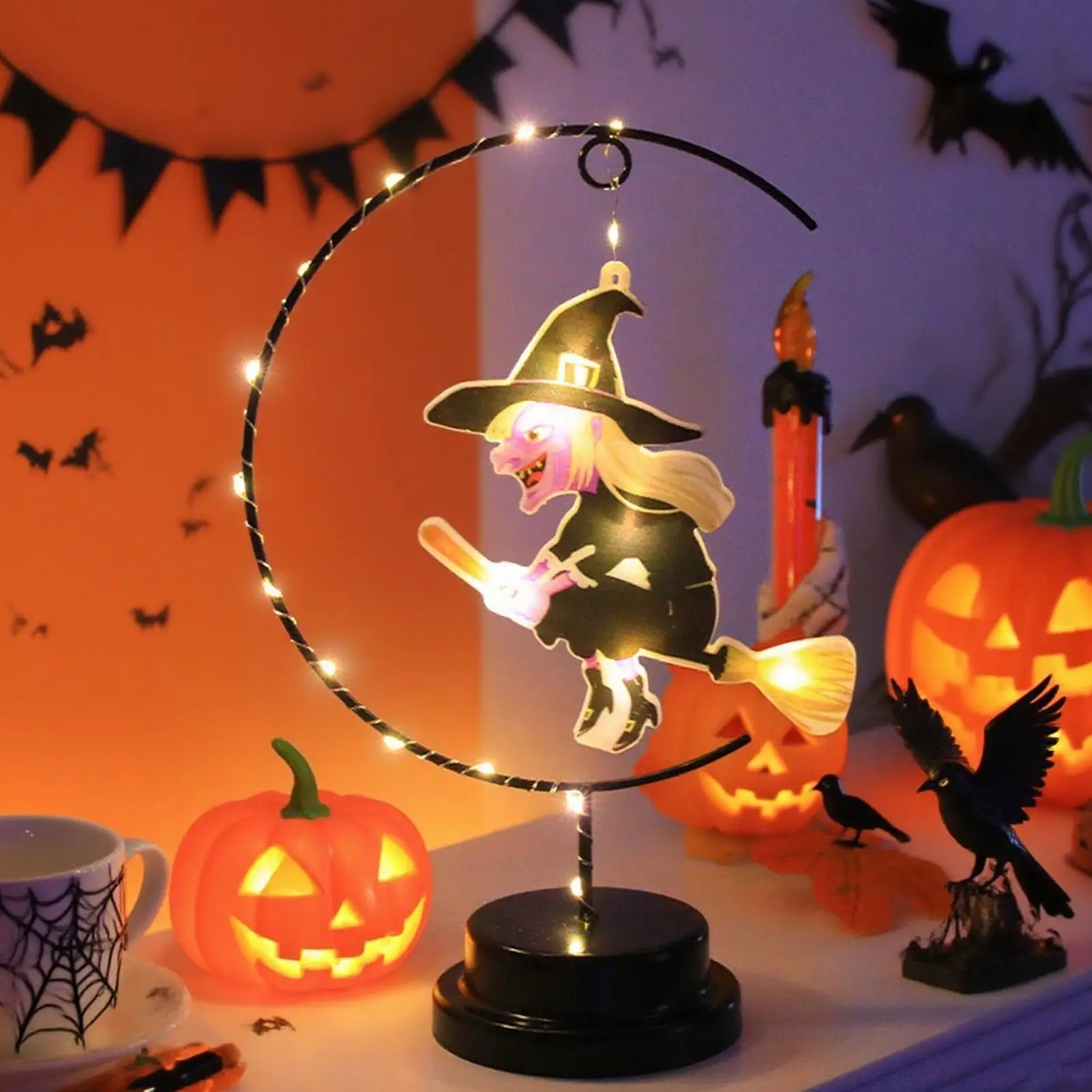 Flying Witch Night Lights Creative Gothic Standing Home Decoration Qme