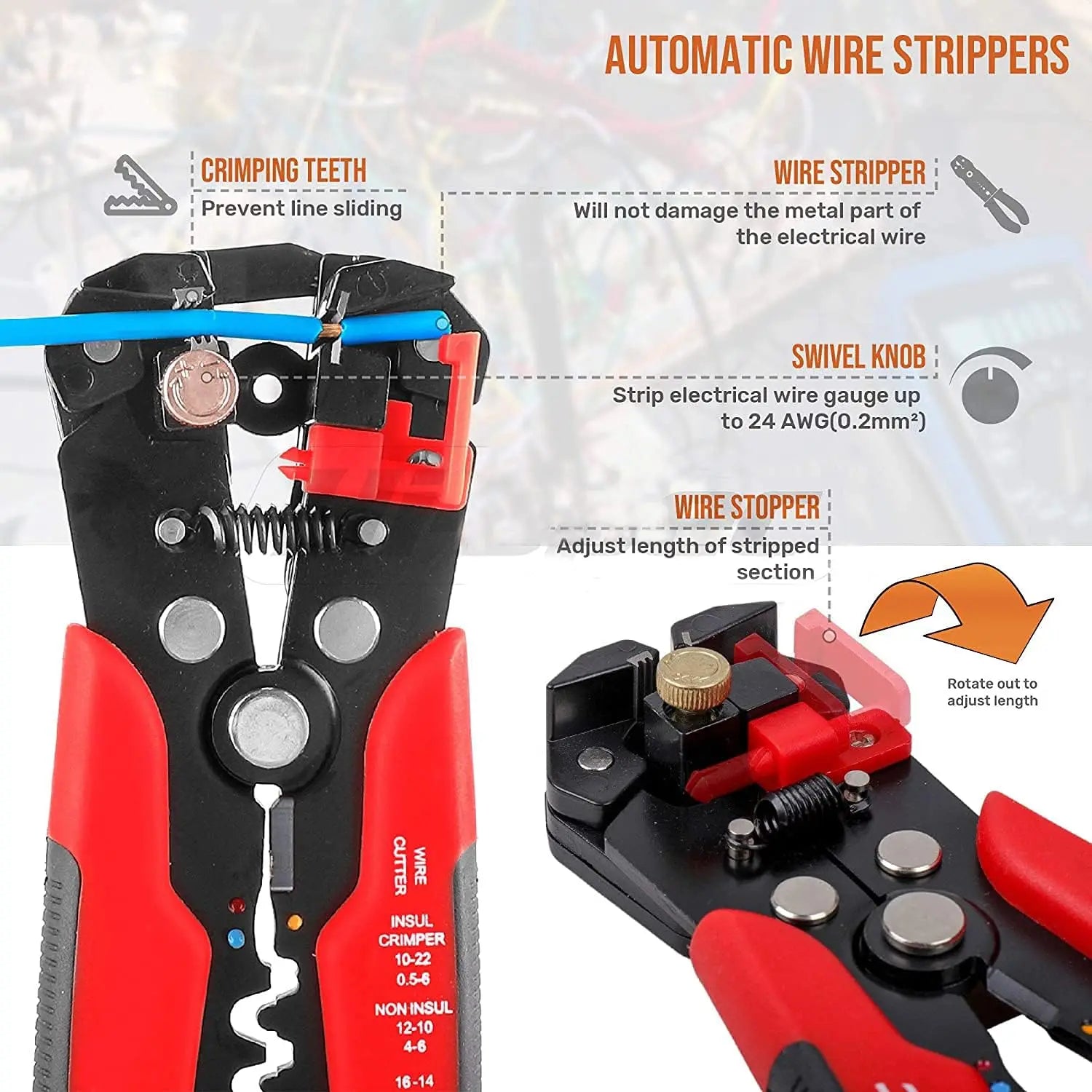 Multifunctional Cable Wire Stripper Cutter, Crimping Stripping Plier Tool, Self-adjusting 8" Automatic Wire Stripper Qme
