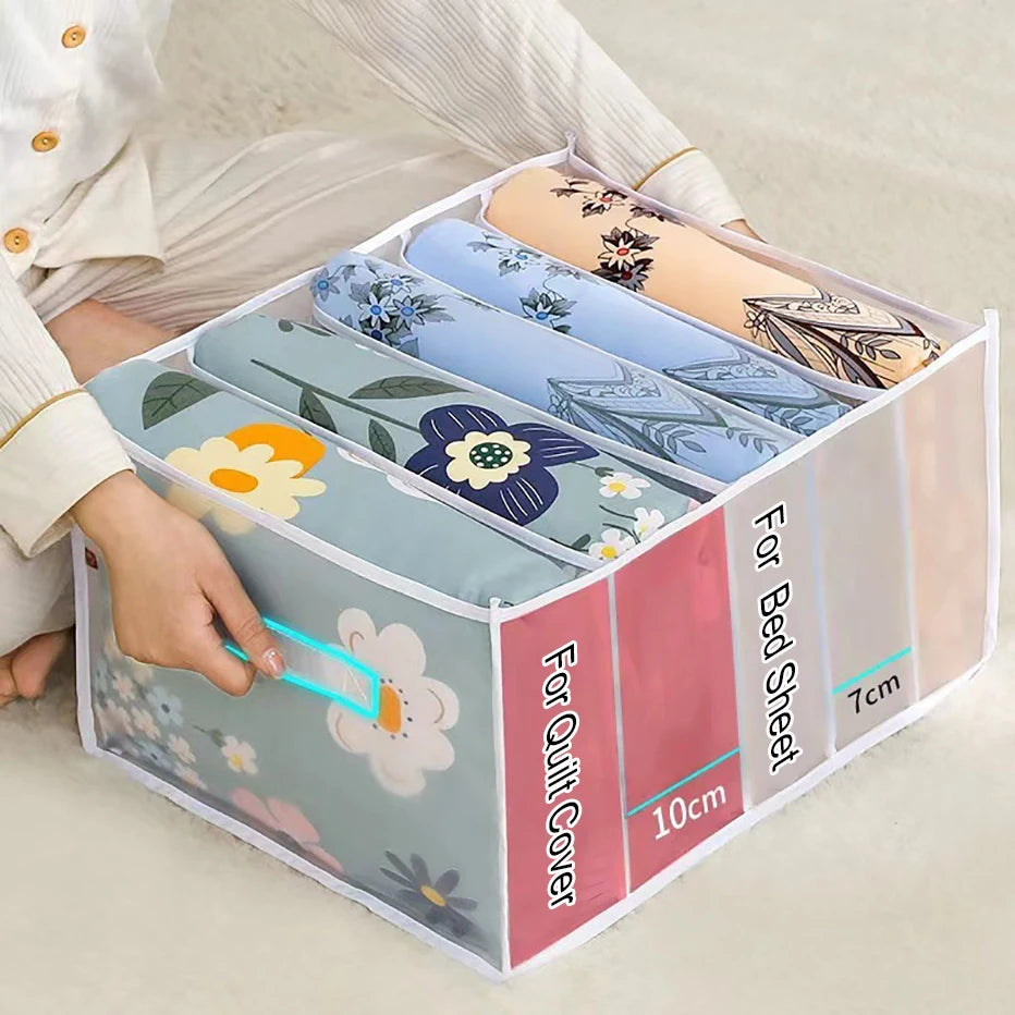 Large Capacity Quilt Cover Storage 5 Grids Bed Sheet Down Jacket Bath Towel Organizer Mesh Compartment Space Save Storage Box Qme