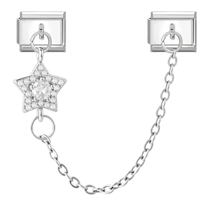 Zircon Heart Planet Butterfly Peach Tassel Chain Italian Charm Links Fit 9MM Stainless Steel Bracelet Women DIY Making Jewelry Qme S 3