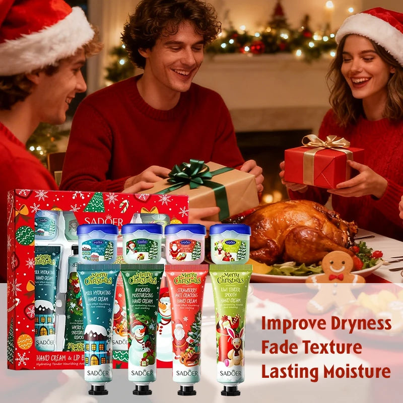 Christmas Hand Cream Lip Balm 4 Creams Balms Nourishing Mask Qme