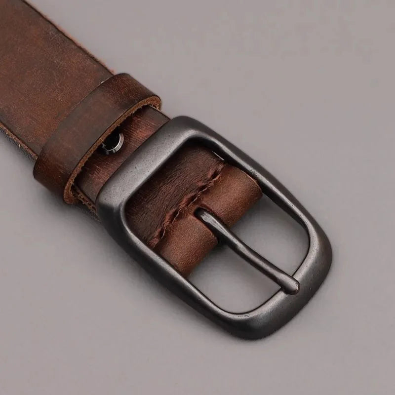 Men's Leather Belt Vintage Needle Buckle Casual Denim Waistband Slim Qme