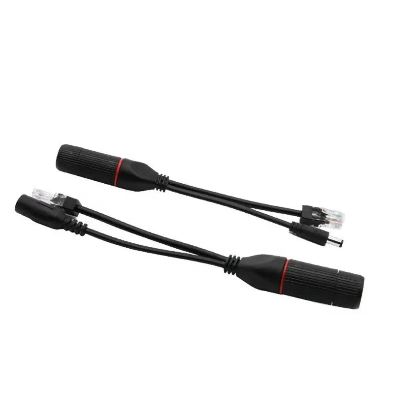 2pcs Gigabit PoE Splitter Cable 48V Input Multi-Voltage Output 5V/12V/24V DC 5.5x2.1mm Jack IP65 Waterproof for IP Camera Qme