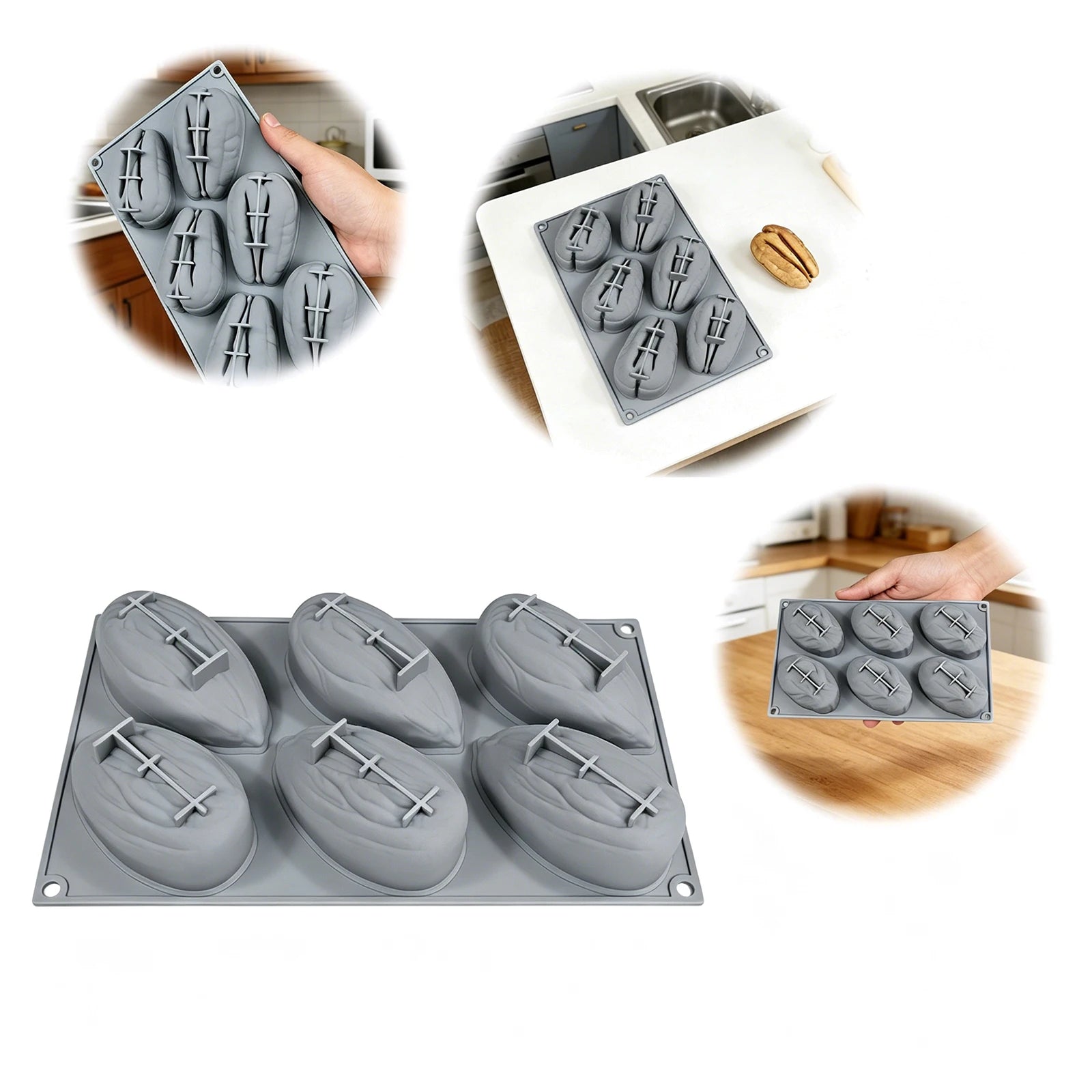 Nut-Shaped Silicone Mould 6 Cavity Chocolate Ice Mould DIY Bakeware Molds for Baking Cake Candy Jelly Mousse Desserts Qme