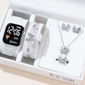 6pcs set of women's fashionable sports and leisure electronic watches, gorgeous butterfly bracelets, necklaces, earrings, rings Qme white suit