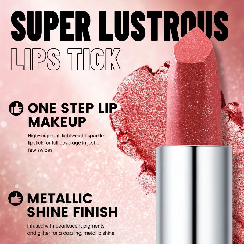 High-Pigment Metallic Lipstick Waterproof Long-Lasting Frosted Bronze with Gold Shimmer Moisturizing Matte Lip Gloss Cosmetics Qme