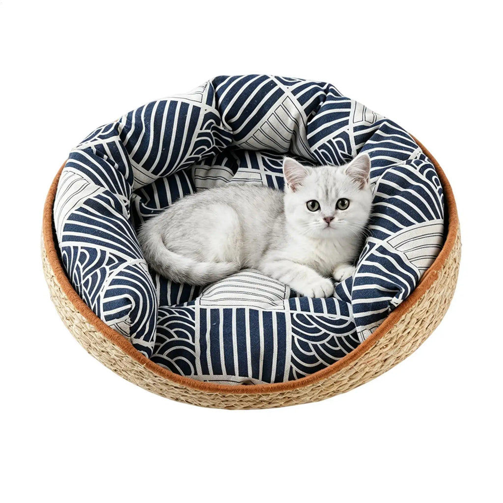 Cat Basket Bed Aesthetic Woven Cotton Rope Pad Nest Sofa Living Room Qme