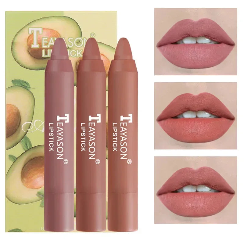 3pcs/set Velvet Matte Lipsticks Set Long Lasting Waterproof Sexy Red Nude Lip Stick Tint Pen Natural Makeup Beauty Cosmetic Qme B