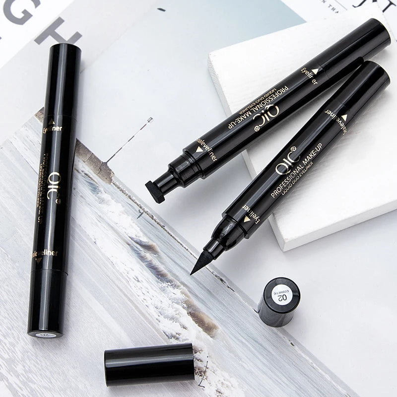 Dual-End 2-in-1 Stamp Eyeliner Pen, Quick Dry Waterproof Smudge-proof Cat Eye Lazy Eyeliner Liquid Pen for Beginners Qme