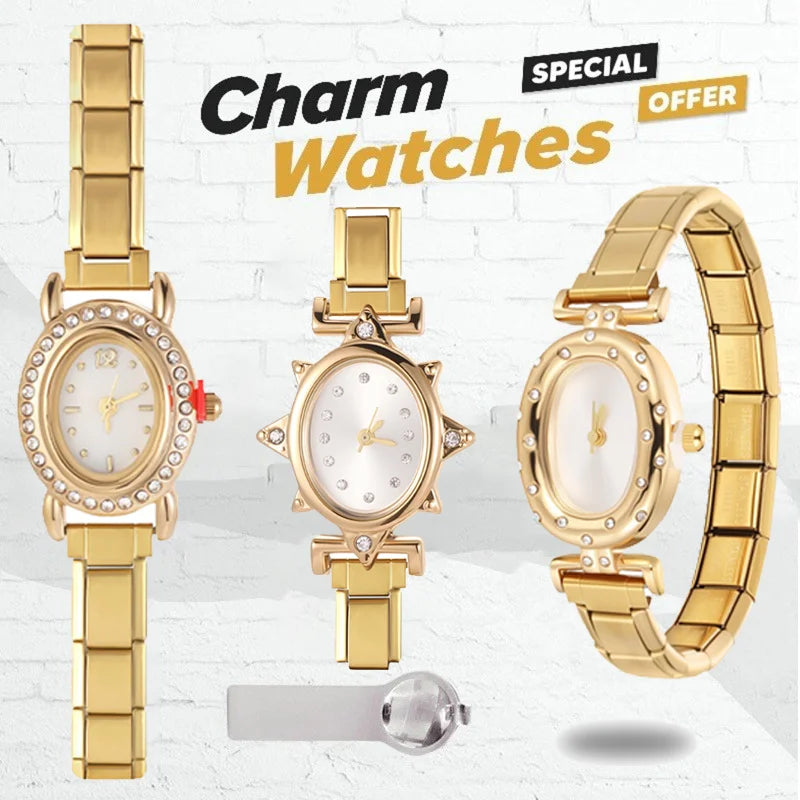 2025New Vintage High Quality Oval Inlaid Zircon Stainless Steel Watch Bracelet Women's 9MM DIY Italian Charm Bangle Jewelry Gift Qme