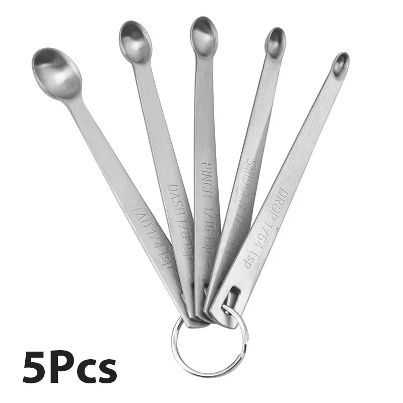 5Pcs/Set Measuring Spoon Stainless Steel Coffee Seasoning Multiple Size Spoon. Qme