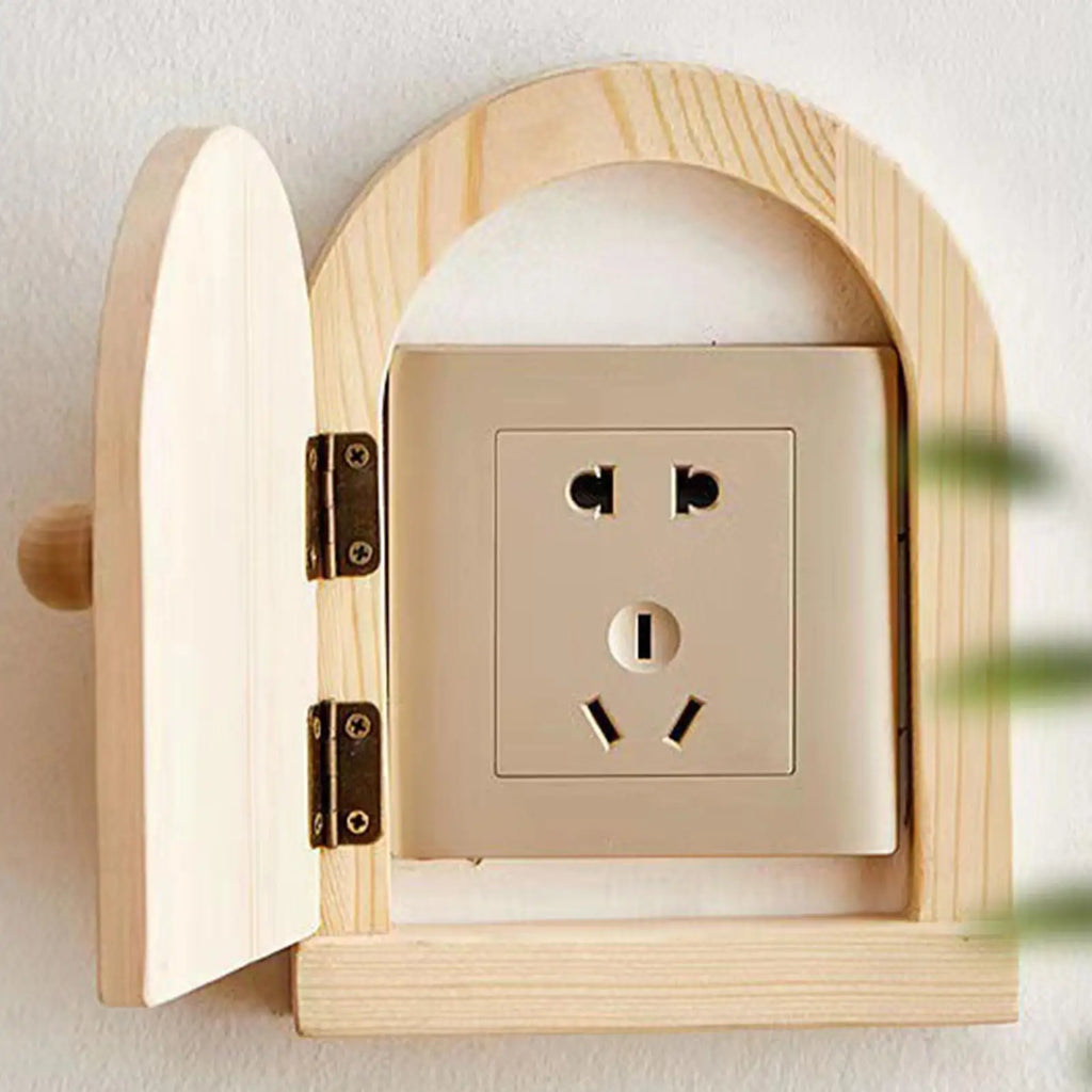 Electrical Outlet Cover Plates No Drilling Cover For Wall Panels Fairy Door Design Solid Wood Protective Cover Button Decoration Qme