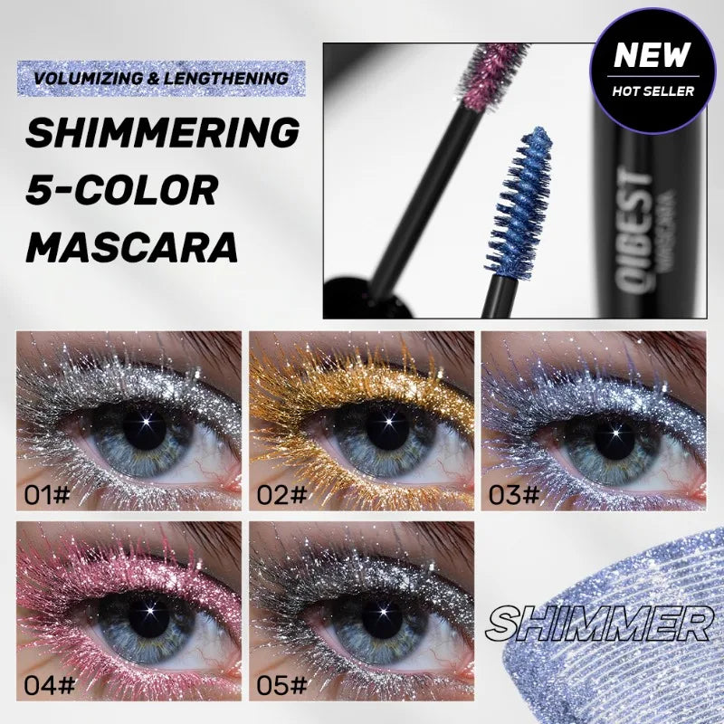 Snowflake Glitter Mascara, Smudge-Proof All Day Wear, Natural Lash Extension Effect, Flake Resistant Formula, Shimmer Mascara Qme