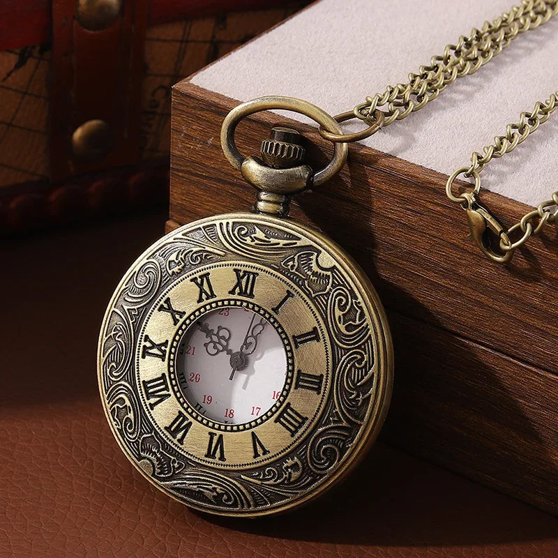 2026 Vintage Bronze Romantic English Vintage Classic Pattern Pocket Watch Roman Numerals Antique Pocket Watch Father's Day Gift Qme