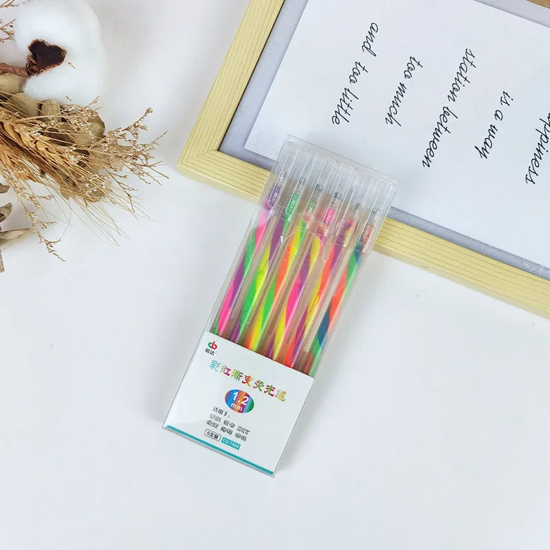 Rainbow Multicolor Gel Pens, 6 Pcs,1.2mm Medium Point Smooth Writing Pens, for Class Notes,Artist ,Journaling Note Taking Qme Highlighter pen
