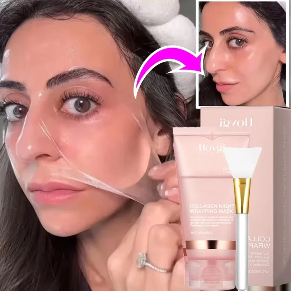 Collagen Overnight Wrapping Peel Off Facial Mask Set Korean Collagen Night Wrapping Mask Deeply Hydrates Night Care Mask Cream Qme