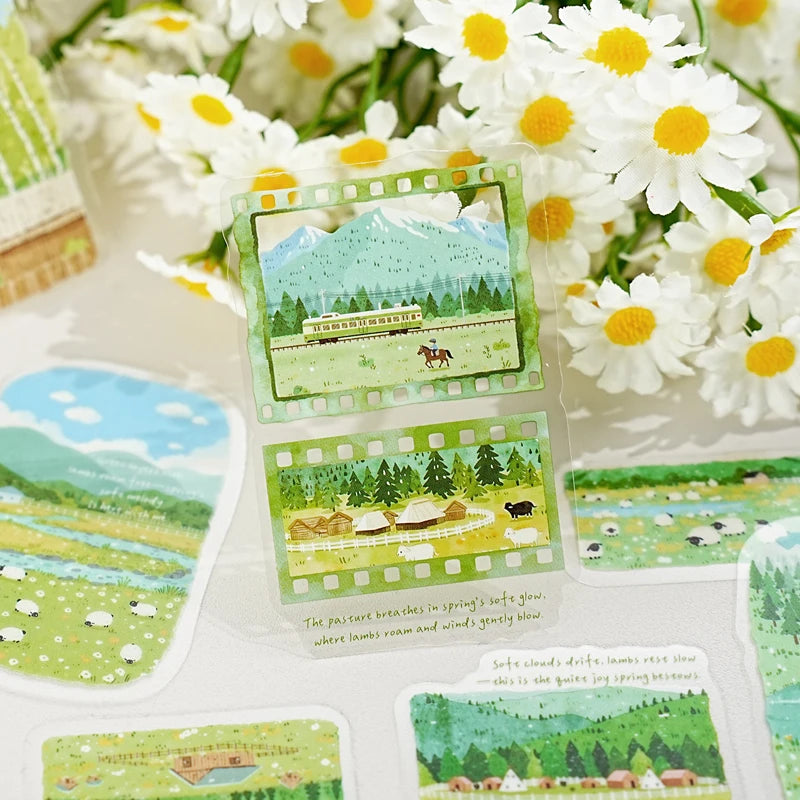 TIANZI 30 sheets City Landscape PET Stickers Pack for Art Collage Junk Journal DIY Scrapbooking Aesthetic Stationery Collection Qme